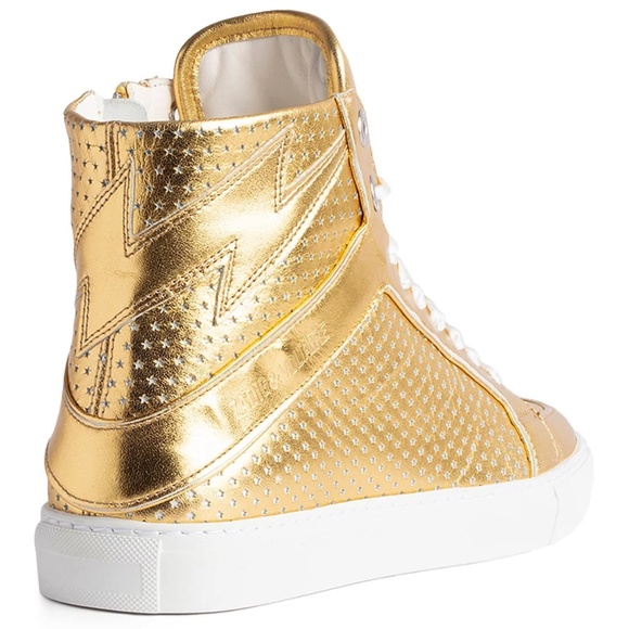 ZADIG & VOLTAIRE WOMEN NEW FLASH GOLD METALLIC LEATHER HIGH TOP SNEAKER. SZ 37/7 - Picture 2 of 15